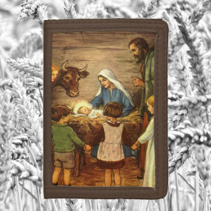 Vintage Christmas, Religious Nativity w Baby Jesus Tri-fold Wallet