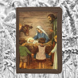 Vintage Christmas, Religious Nativity w Baby Jesus Trifold Wallet<br><div class="desc">Vintage illustration religious Christmas holiday image featuring a beautiful classic nativity family scene with Mary,  Joseph and the infant Jesus Christ in the manger in Bethlehem. A Christian religion scene with children gathered holding hands around the baby boy child.</div>
