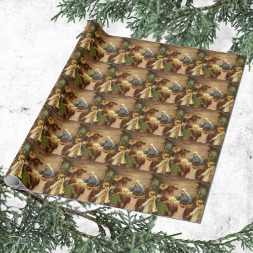 Vintage Christmas Religious Nativity w Baby Jesus Wrapping Paper