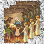 Vintage Christmas, Religious Nativity w Baby Jesus Wrapping Paper Sheets<br><div class="desc">Vintage illustration religious Christmas holiday image featuring a beautiful classic nativity family scene with Mary,  Joseph and the infant Jesus Christ in the manger in Bethlehem. A Christian religion scene with children gathered holding hands around the baby boy child.</div>