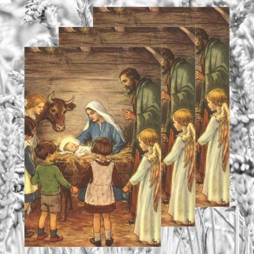 Vintage Christmas Religious Nativity w Baby Jesus Wrapping Paper Sheets