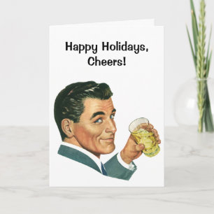 Vintage Christmas, Retro 50s Man Drinking Cocktail Holiday Card