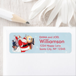 Vintage Christmas Retro 50s Santa Fireplace Label