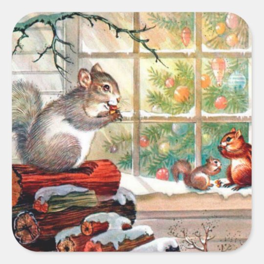 Vintage Christmas retro animal Holiday sticker | Zazzle.com