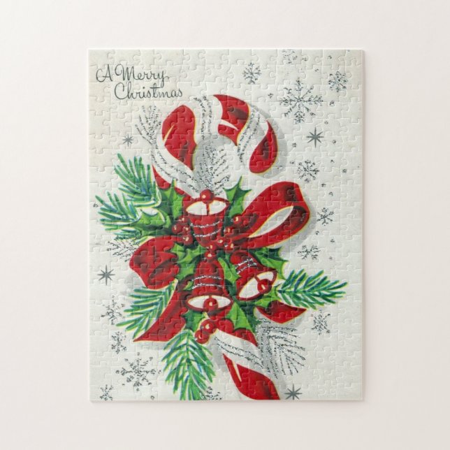Vintage Christmas retro candy cane puzzle (Vertical)