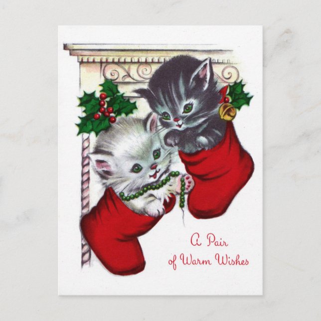 Vintage Christmas retro cat Holiday postcard (Front)