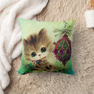 Vintage Christmas retro cat home decor pillow