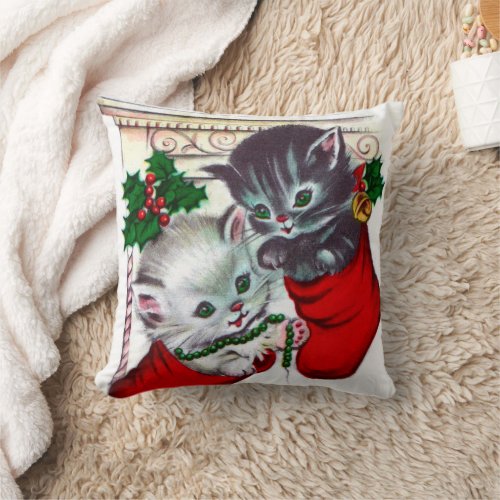 Vintage Christmas retro cats home decor pillow