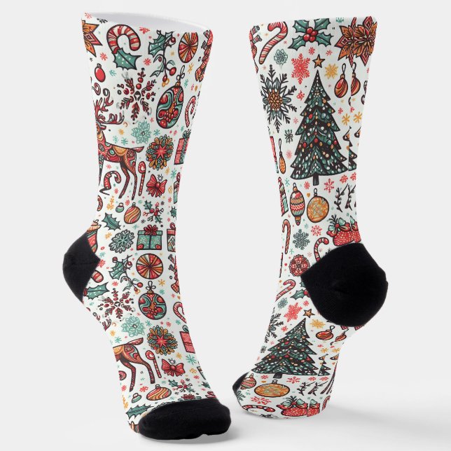 Vintage Christmas Retro Christmas Tree Gift Socks (Angled)