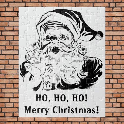 Vintage Christmas Retro Jolly Santa Claus Black Jigsaw Puzzle