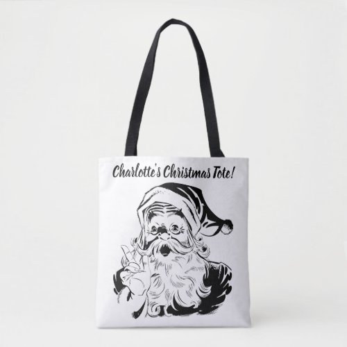 Vintage Christmas Retro Jolly Santa Claus black Tote Bag