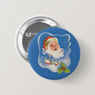 Vintage Christmas, Retro Jolly Santa Claus Button