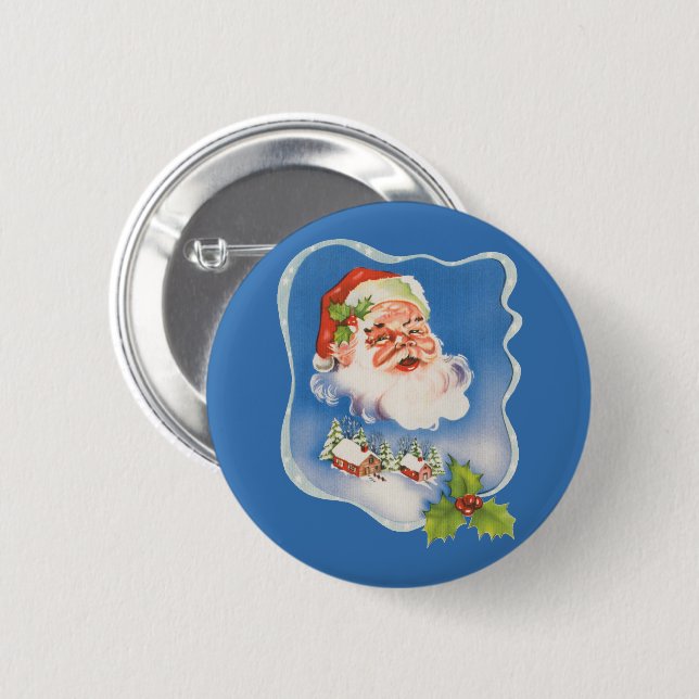 Vintage Christmas, Retro Jolly Santa Claus Button (Front & Back)
