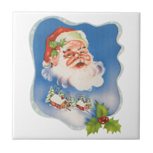 Vintage Christmas, Retro Jolly Santa Claus Ceramic Tile