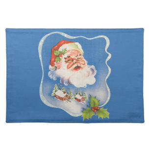 Vintage Christmas, Retro Jolly Santa Claus Cloth Placemat