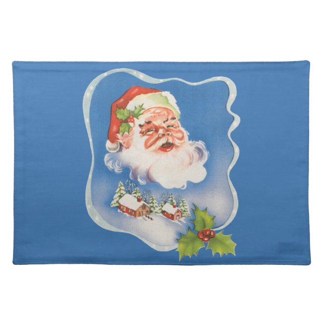Vintage Christmas, Retro Jolly Santa Claus Cloth Placemat (Front)