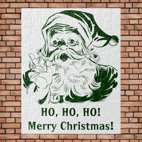 Vintage Christmas Retro Jolly Santa Claus Green Jigsaw Puzzle