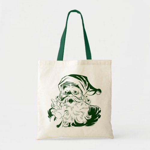 Vintage Christmas Retro Jolly Santa Claus Green Tote Bag