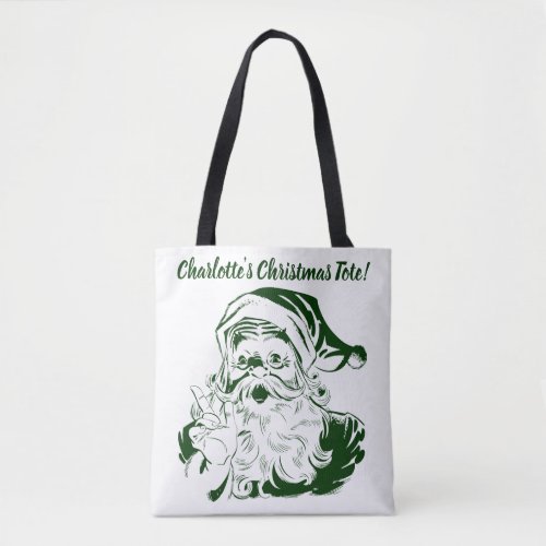 Vintage Christmas Retro Jolly Santa Claus Green Tote Bag