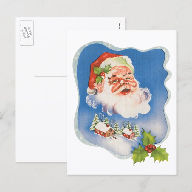Vintage Christmas, Retro Jolly Santa Claus Holiday Postcard (Front/Back)