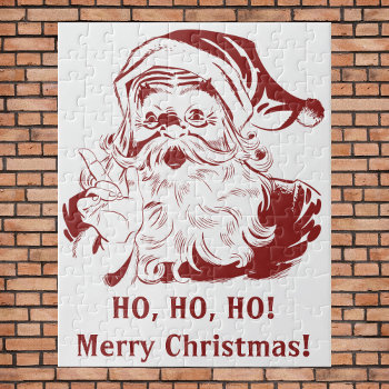 Vintage Christmas  Retro Jolly Santa Claus In Red Jigsaw Puzzle by ChristmasCafe at Zazzle