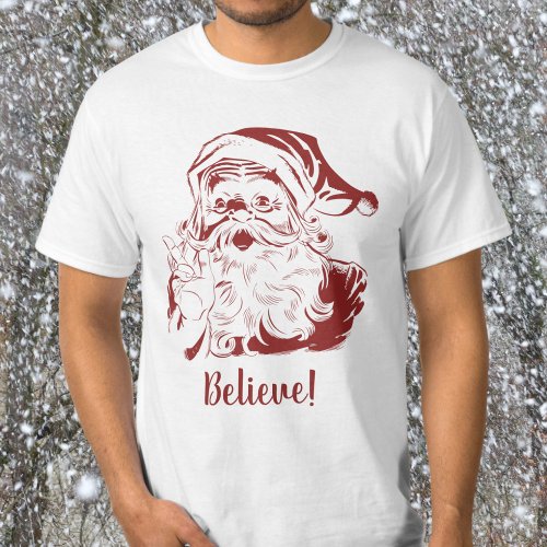 Vintage Christmas Retro Jolly Santa Claus in Red T_Shirt