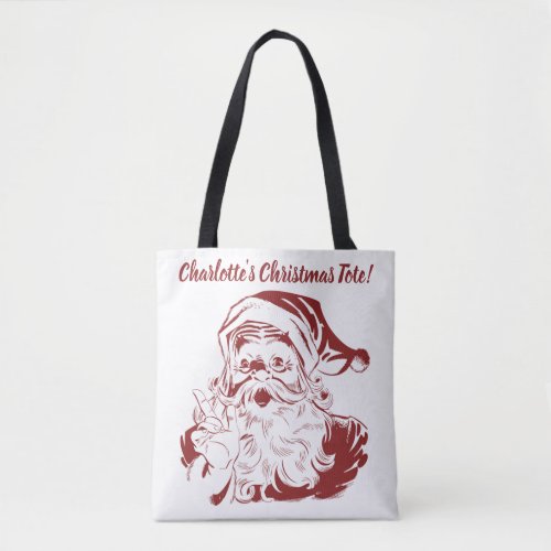 Vintage Christmas Retro Jolly Santa Claus in Red Tote Bag
