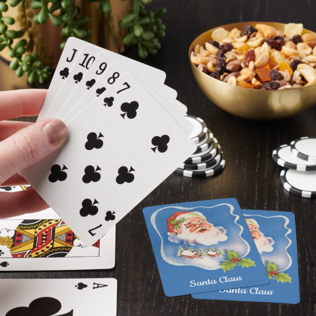 Vintage Christmas, Retro Jolly Santa Claus Poker Cards (In Situ)