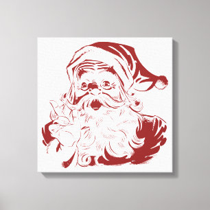 Vintage Christmas, Retro Jolly Santa Claus, Red Canvas Print