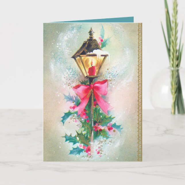 Vintage Christmas retro lamp customizable card (Front)