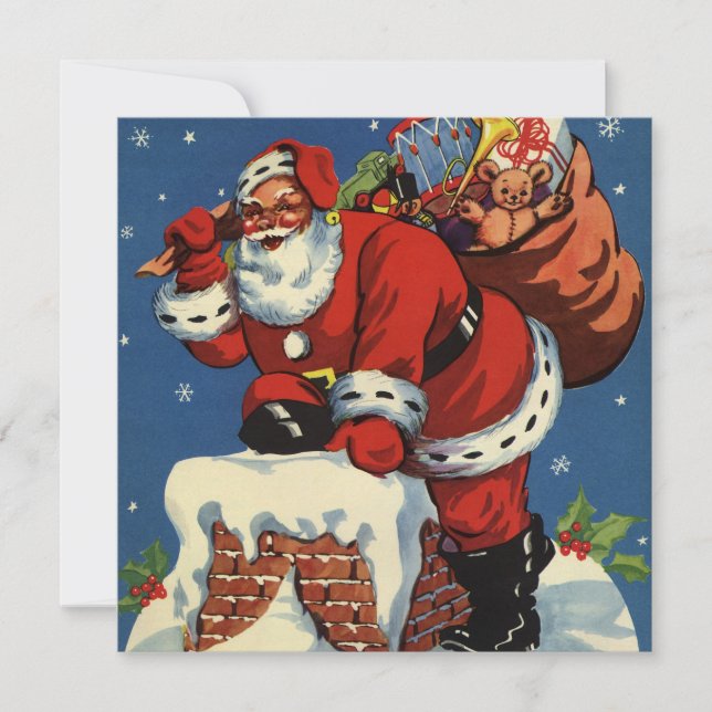 Vintage Christmas, Retro Santa Claus Invitation (Front)