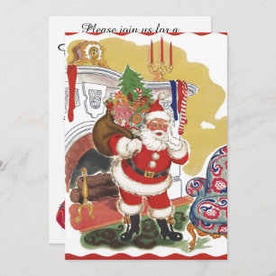 Vintage Christmas, Retro Santa Claus Invitation