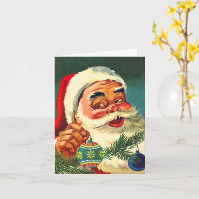 Vintage Christmas, Retro Santa Claus Thank You Card (Yellow Flower)