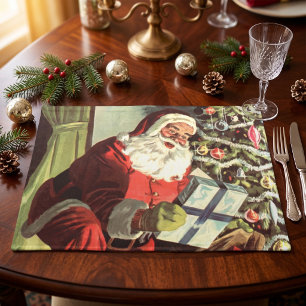 Vintage Christmas, Retro Santa Claus with Presents Cloth Placemat