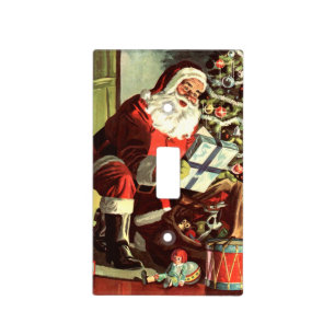 Vintage Christmas, Retro Santa Claus with Presents Light Switch Cover