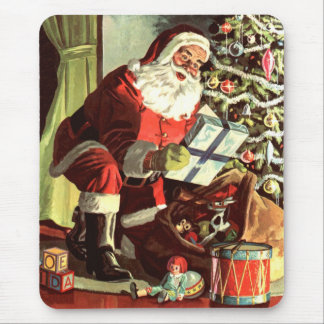 Vintage Christmas, Retro Santa Claus with Presents Mouse Pad