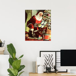 Vintage Christmas, Retro Santa Claus with Presents Poster