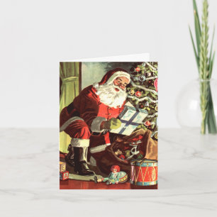 Vintage Christmas, Retro Santa Claus with Presents Thank You Card