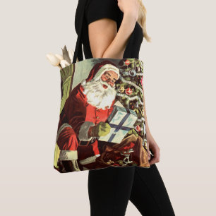 Vintage Christmas, Retro Santa Claus with Presents Tote Bag