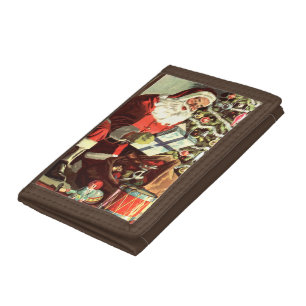 Vintage Christmas, Retro Santa Claus with Presents Trifold Wallet