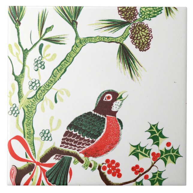 Vintage Christmas Robin Ceramic Tile (Front)