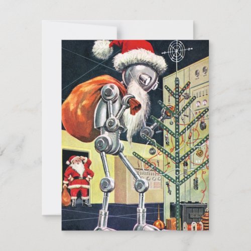 Vintage Christmas Robot Santa Holiday Card