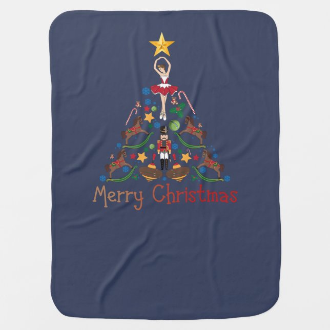 Vintage christmas rocking horse baby blanket (Front)