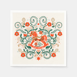 Vintage Christmas rocking horse illustration Poste Napkins