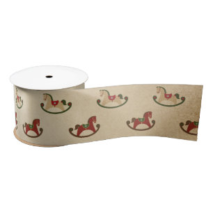 Vintage Christmas Rocking Horse Pattern Satin Ribbon