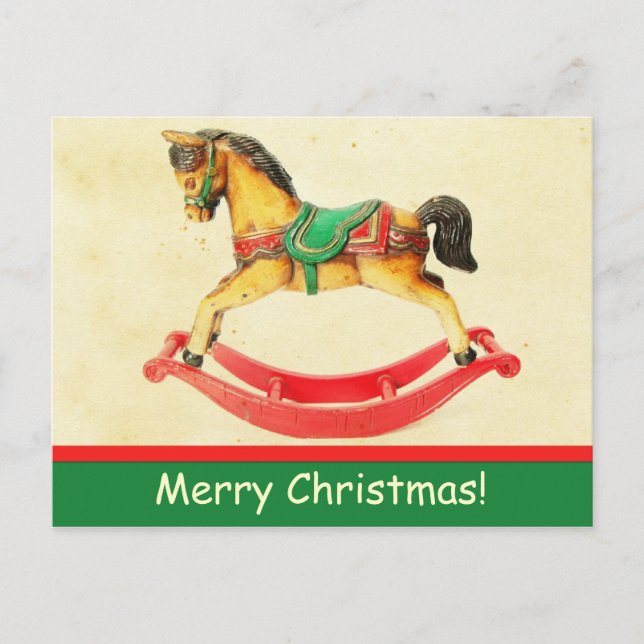 Vintage Christmas Rocking Horse Postcard (Front)