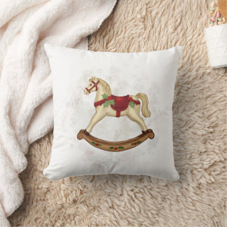 Vintage Christmas Rocking Horse Throw Pillow