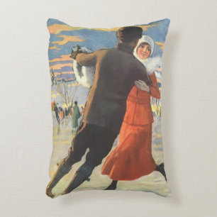 Vintage Christmas, Romantic Couple Ice Skating Accent Pillow