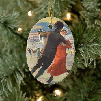 Vintage Christmas  Romantic Couple Ice Skating Ceramic Ornament by ChristmasCafe at Zazzle