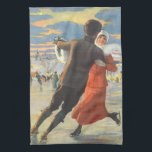 Vintage Christmas, Romantic Couple Ice Skating Kitchen Towel<br><div class="desc">Vintage illustration Merry Christmas holiday sports image featuring a man and woman in love ice skating. Love and romance on Christmas Day. Very romantic!</div>